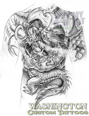 Dragons Fighting by Seattle Tattoo Artist Jeremy Garrett
